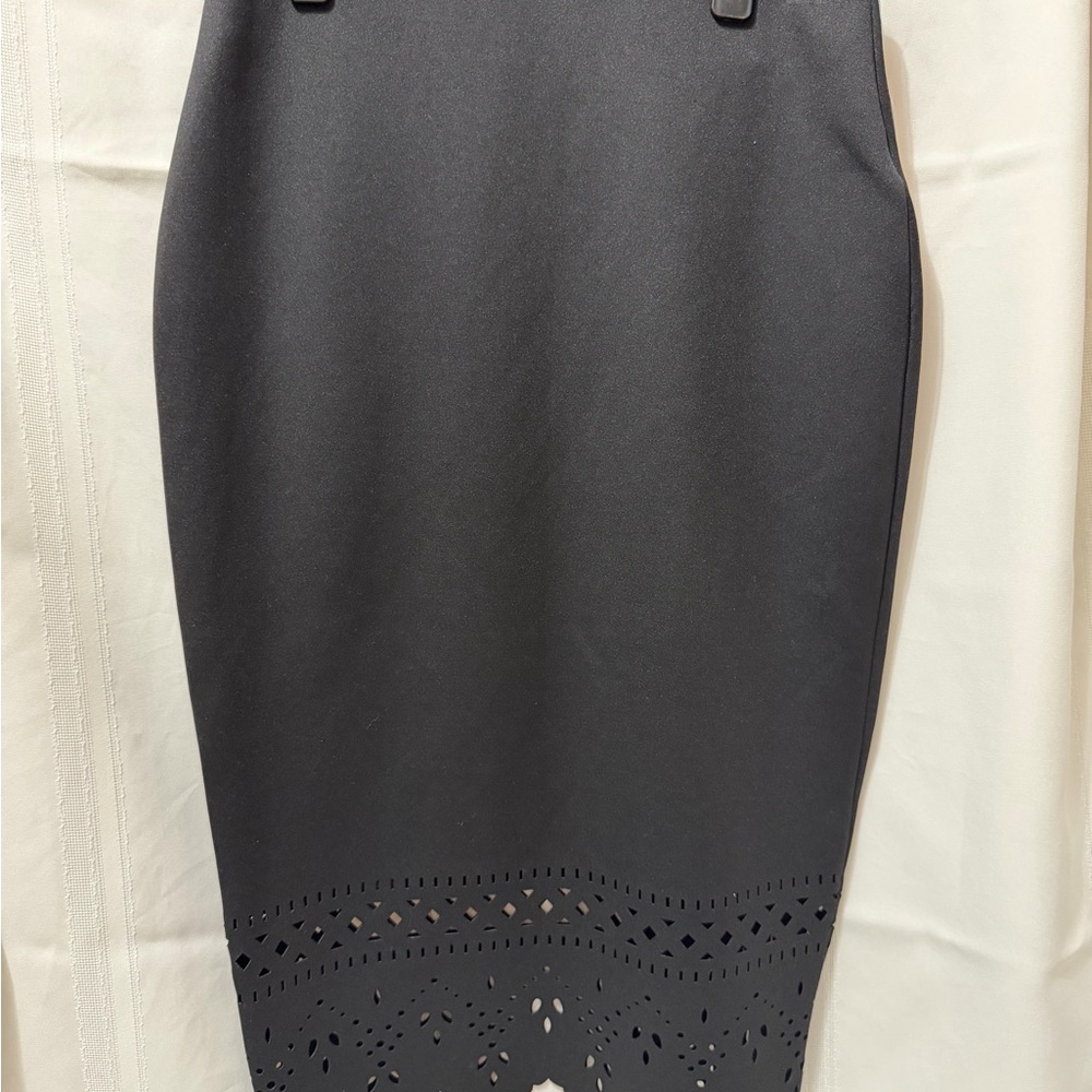 New Bisou Bisou Women's Small Black Pencil Skirt Knee Length Stretch Career Work
